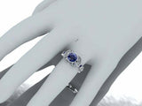 3ct Round Blue Sapphire Engagement Ring Leaf Marquise Accent 14k White Gold Over