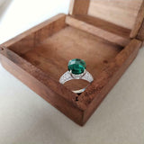 2ct Round Cut Green Emerald Diamond Round Accent Ring 14k White Gold Finish