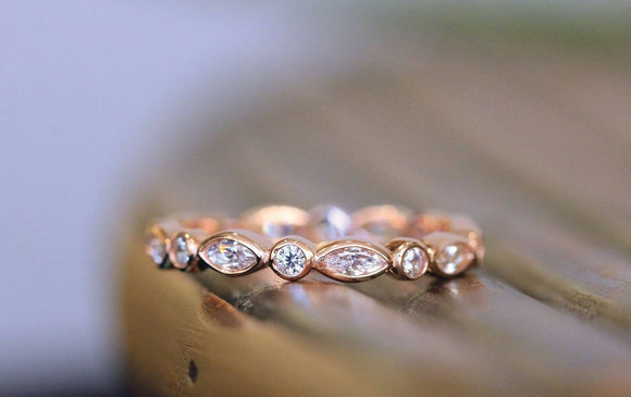 Eternity Stackable Wedding Ring Band 1ct Marquise Cut Diamond 14k Rose Gold Over