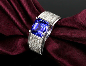 5Ct Princess Cut Tanzanite Diamond Accent Engagement Ring 14K White Gold Finish