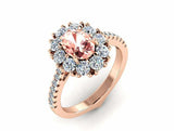 2ct Oval Cut Morganite Floral Cluster Halo Engagement Ring 14k Rose Gold Finish