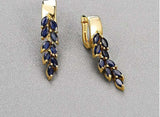 2.5ct Drop Earrings Marquise Cut Blue Sapphire Leaf Design 14k YellowGold Finish