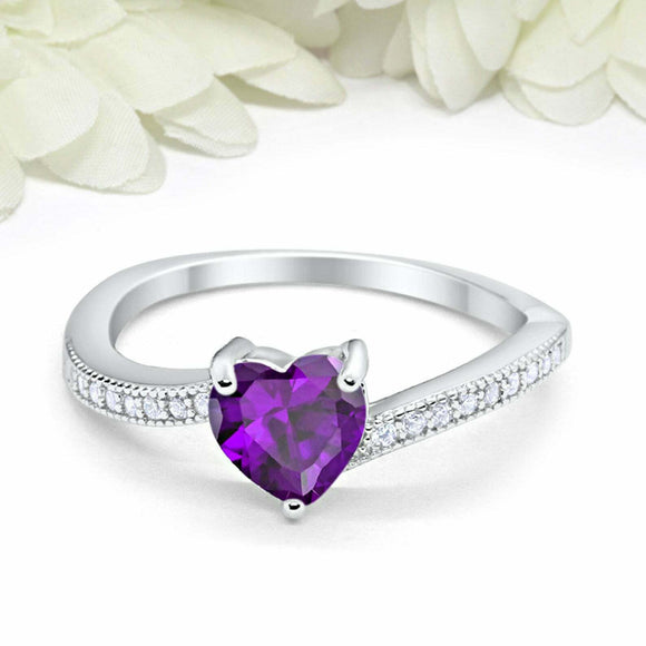 1ct Heart Cut Amethyst Engagement Ring Round Diamond Accent 14k White Gold Over