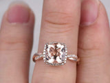 1.5ct Cushion Cut Peach Morganite Engagement Ring 14k Rose Gold Finish Infinity