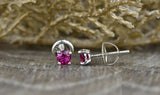 1ct Round Cut Pink Ruby 4 Prong Solitaire Stud Earrings 14k White Gold Finish