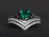 2ct Engagement Ring Heart Cut Green Emerald Bridal Set 14k White Gold Finish