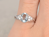 1ct Oval Blue Aquamarine Engagement Ring Infinity Solitaire 14k White Gold Over