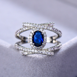 3ct Oval Cut Blue Sapphire Engagement Ring 14k WhiteGold Finish Halo Split Shank