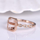 1ct Emerald Cut Peach Morganite Solitaire Engagement Ring 18k Rose Gold Finish