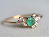 1ct Engagement Ring Round Cut Green Emerald Cluster 14k Yellow Gold Finish