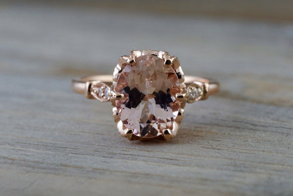 1.2ct Oval Peach Morganite Filigree Solitaire Engagement Ring 18k Rose Gold Over