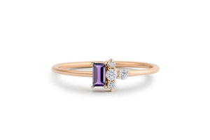 0.6ct Baguette Purple Amethyst Thin Minimalist Engagement Ring 14k RoseGold Over