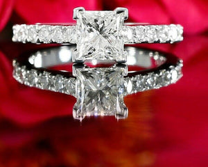 1.7ct Princess Cut Diamond Accent Solitaire Engagement Ring 18k White Gold Over