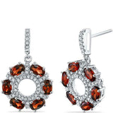 4Ct Oval Cut Red Garnet Diamond Circular Drop Earrings 14K White Gold Finish