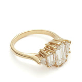 2ct Emerald Cut Diamond 5 Stone Solitaire with Accent Ring 14k YellowGold Finish