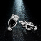 2Ct Pear Black Diamond Lucky Owl Drop Earrings For Women 14K White Gold Finish