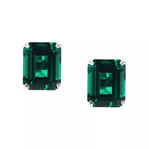 1Ct Green Emerald Classic Solitaire Stud Earrings Women 14K White Gold Finish