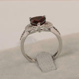 1.8ct Heart Cut Red Garnet Engagement Ring Leaf Accent 14k White Gold Finish