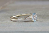 1ct Oval Cut Blue Aquamarine Engagement Ring 14k Yellow Gold Over Diamond Accent