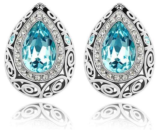 2ct Pear Cut Blue Aquamarine Antique Vintage Stud Earrings 14k White Gold Finish