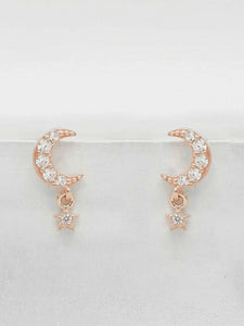 1ct Stud Earrings Round Cut Diamond Moon Crescent 14k Rose Gold Finish