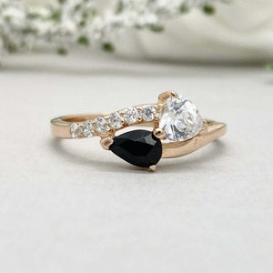 1.6ct Engagement Ring Heart Cut Black Diamond Bypass Design 14k Yellow Gold Over