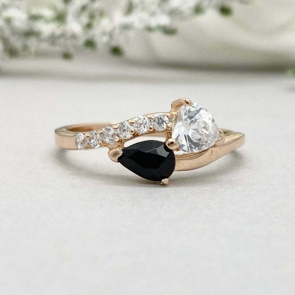 1.6ct Engagement Ring Heart Cut Black Diamond Bypass Design 14k Yellow Gold Over