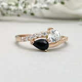 1.6ct Engagement Ring Heart Cut Black Diamond Bypass Design 14k Yellow Gold Over