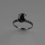 1.6ct Oval Cut Black Diamond Round Accent Solitaire Ring 14k Black Gold Finish