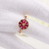 2.2ct Marquise Cut Pink Ruby Engagement Ring Flower Design 14k Rose Gold Finish