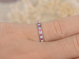 1.2ct Round Cut Pink Sapphire Wedding Band Half Eternity 14k White Gold Finish