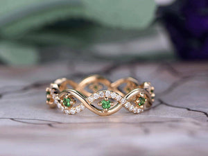 2ct Round Cut Green Emerald Wedding Band Infinity Stackable 14k Yellow Gold Over