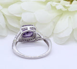 3Ct Cushion Cut Purple Amethyst Split Band Engagement Ring 14K White Gold Finish