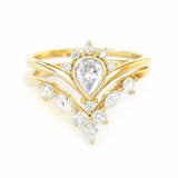 2.2ct Pear Cut Diamond Curved Chevron Crown Bridal Set Ring 14k Yellow Gold Over