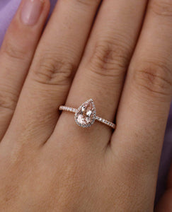 2ct Pear Cut Peach Morganite Halo Trendy Engagement Ring 14k Rose Gold Finish