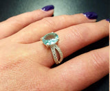 1.67ct Engagement Ring Oval Cut Blue Aquamarine Split Shank 14k WhiteGold Finish