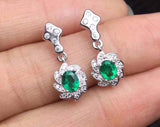 3.4ct Drop Earrings Oval Cut Green Emerald Floral Design 14k White Gold Finish