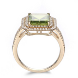 2ct Emerald Cut Green Peridot Double Halo Engagement Ring 14k Rose Gold Finish