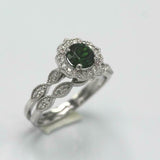 2.3ct Round Cut Green Emerald Engagement Ring Bridal Set 14k White Gold Finish