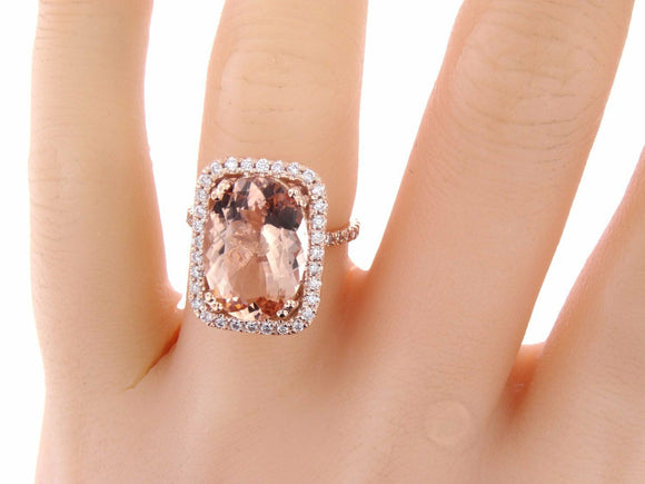 5Ct Oval Peach Morganite Halo Diamond Accent Engagement Ring 14K Rose Gold Over