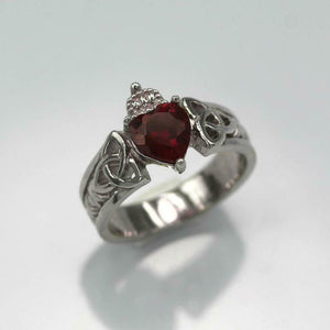 1ct Heart Cut Pink Ruby Engagement Ring Celtic Trinity 14k White Gold Finish