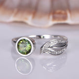 0.5ct Round Green Peridot Bridal Bezel Set Engagement Ring 14k White Gold Finish