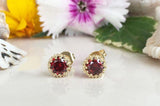 1.2ct Round Cut Red Garnet Crown Solitaire Stud Earrings 14k Yellow Gold Finish