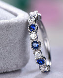 2Ct Round Blue Sapphire Diamond Wedding Band Half Eternity 14K White Gold Finish