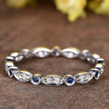 1ct Round Cut Blue Sapphire Wedding Band Vintage Eternity 14k White Gold Finish