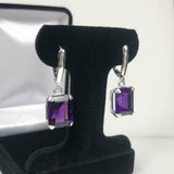 2.5ct Dangle Earrings Emerald Cut Purple Amethyst LeverBack 14k White Gold Over