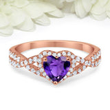 2ct Heart Cut Purple Amethyst Engagement Ring Split Shank Halo 14k RoseGold Over