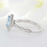 2.2ct Oval Cut Blue Aquamarine Round Accent Diamond Halo Ring 14k WhiteGold Over