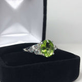 1.3ct Oval Cut Green Peridot Diamond Women Engagement Ring 14k White Gold Finish