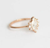 1.5ct Marquise Cut Diamond Engagement Ring 14k RoseGold Over Petite Round Accent